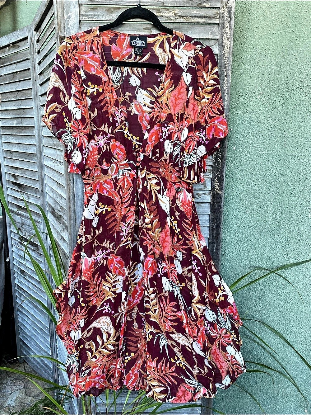 Angie Floral Midi Dress in Purple & Red Size Medium